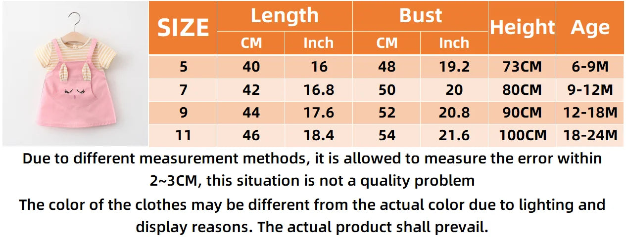 Summer Baby Cartoon Cat Dress Striped Short Sleeve Top Suspended Princess Dress 0-3 Year Old Girls' Clothing