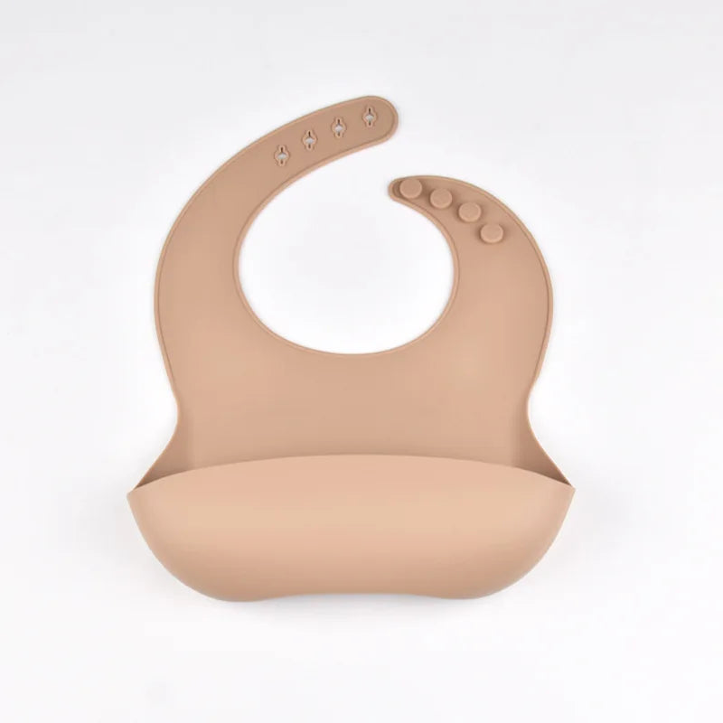 Baby Silicone Bib Waterproof Soft Solid Color 4-speed Adjustable Bibs Newborn Lunch Feeding Saliva Pocke Kids Eating Accessories