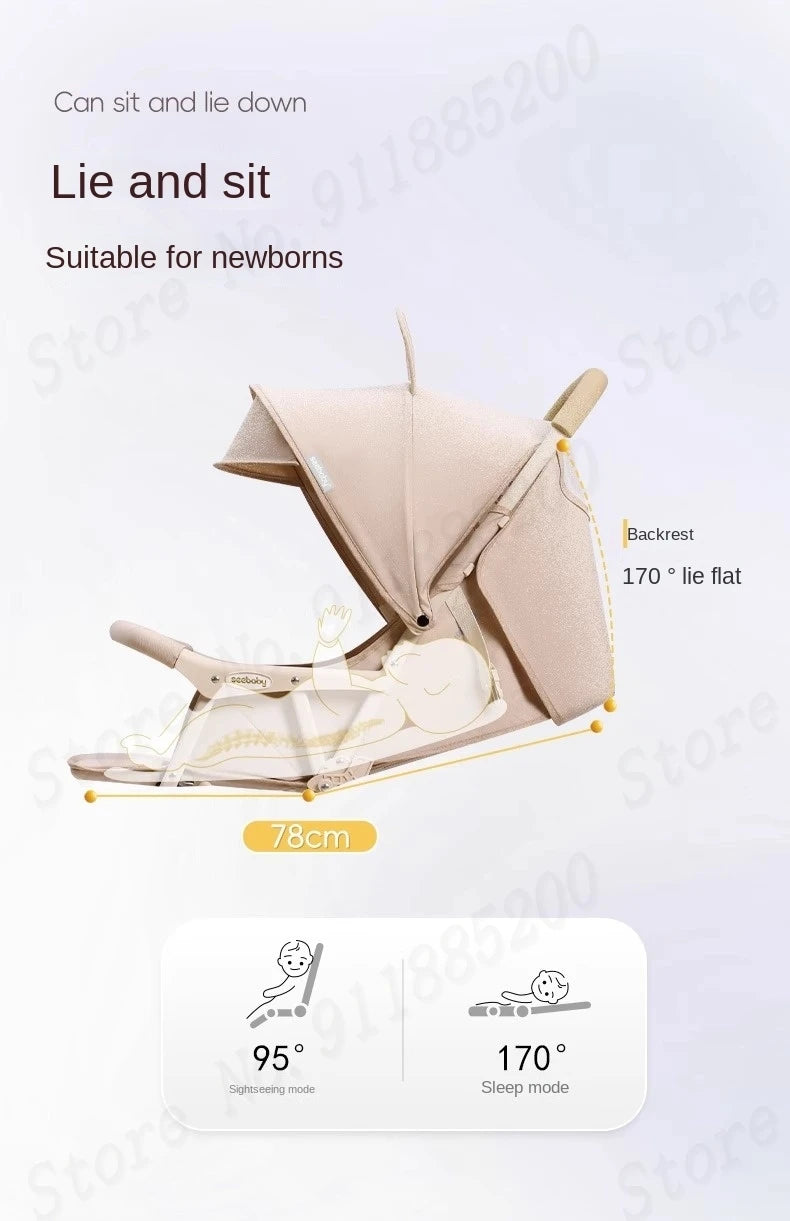 Small Lightweight Stroller Can Sit and Lie Down Travel Pocket Stroller a Button to Close the Car Removable Armrest Umbrella car