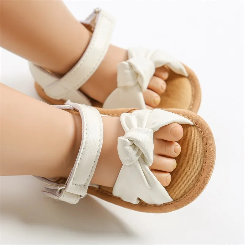 Infant Girls Cute Bowknot Sandals Soft Sole Non-slip Summer Shoes for Baby Toddler Newborn Open Toe Walking Sandals