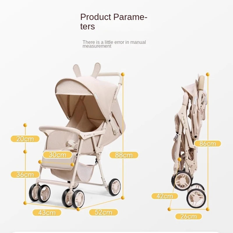 Small Lightweight Stroller Can Sit and Lie Down Travel Pocket Stroller a Button to Close the Car Removable Armrest Umbrella car