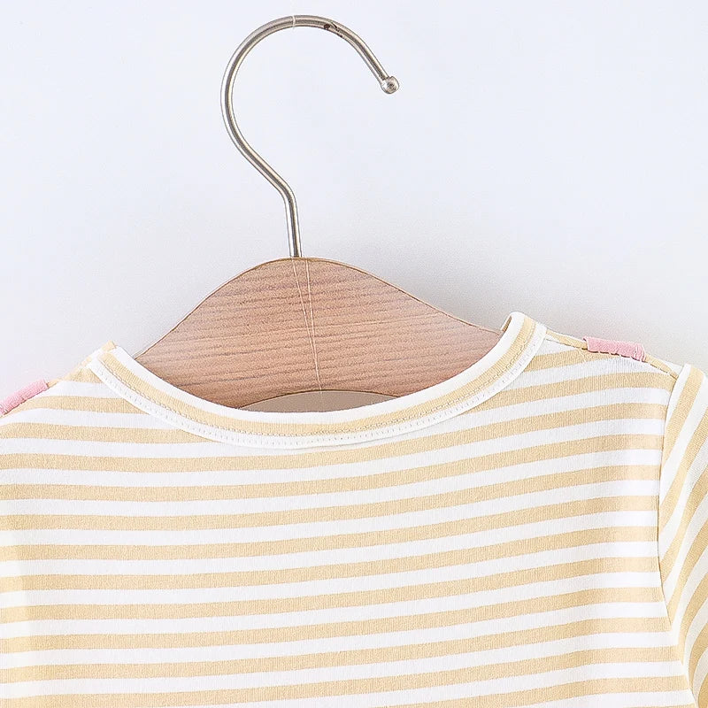 Summer Baby Cartoon Cat Dress Striped Short Sleeve Top Suspended Princess Dress 0-3 Year Old Girls' Clothing