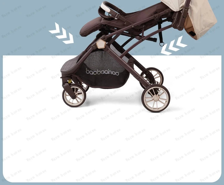 Lightweight foldable stroller Can sit, lie down, two-way Newborn baby stroller with high view Four wheel Trolley Cart