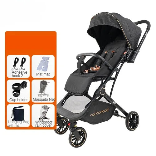 Lightweight foldable stroller Can sit, lie down, two-way Newborn baby stroller with high view Four wheel Trolley Cart
