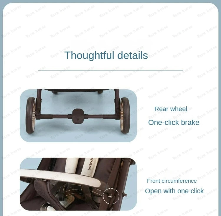 Lightweight foldable stroller Can sit, lie down, two-way Newborn baby stroller with high view Four wheel Trolley Cart