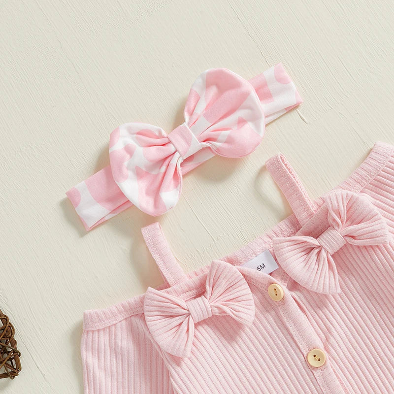 Baby Girls Fall Clothes Outfits Cold Shoulder Long Sleeves Romper and Heart Print Flared Pants with Headband 3 Piece Sets