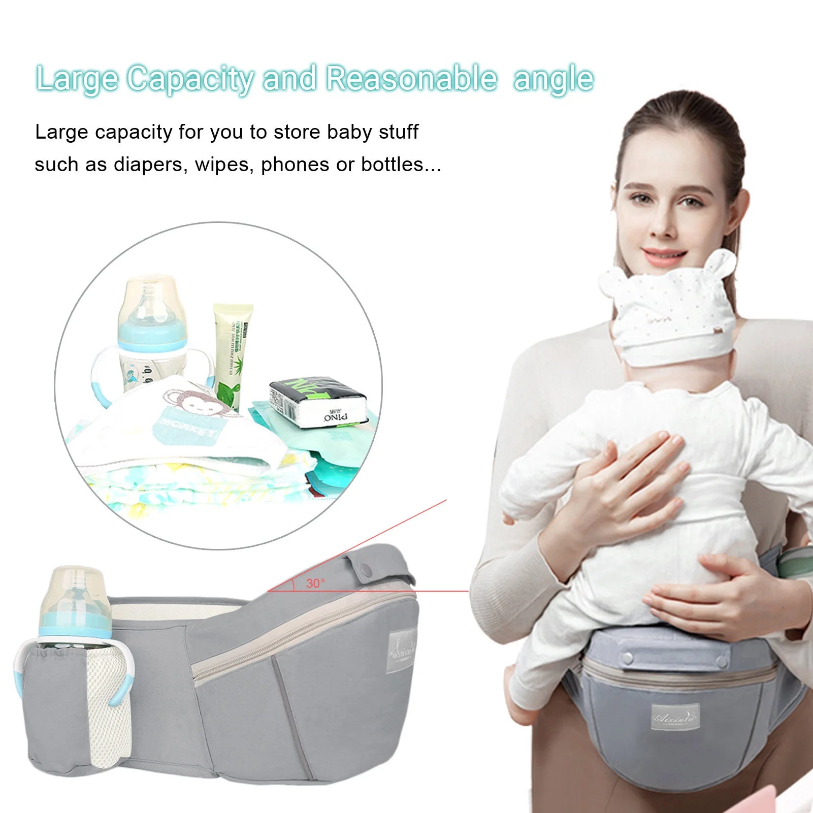 Baby Carrier Ergonomic Infant Carrier with Hip Seat Kangaroo Bag Soft Baby Carrier Newborn to Toddler 7-45lbs Front and Back Bab
