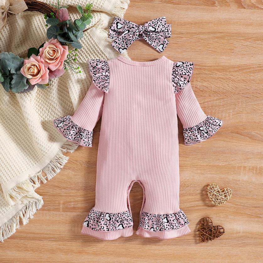 Newborn Baby Girl Romper Long Sleeve Jumpsuit Infant Letter Printed Outfits Ruffle Bodysuit Kids Spring Fall Baby Girls Clothes