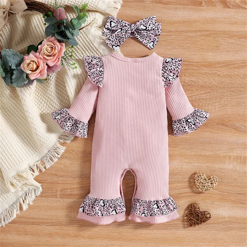 Newborn Baby Girl Romper Long Sleeve Jumpsuit Infant Letter Printed Outfits Ruffle Bodysuit Kids Spring Fall Baby Girls Clothes