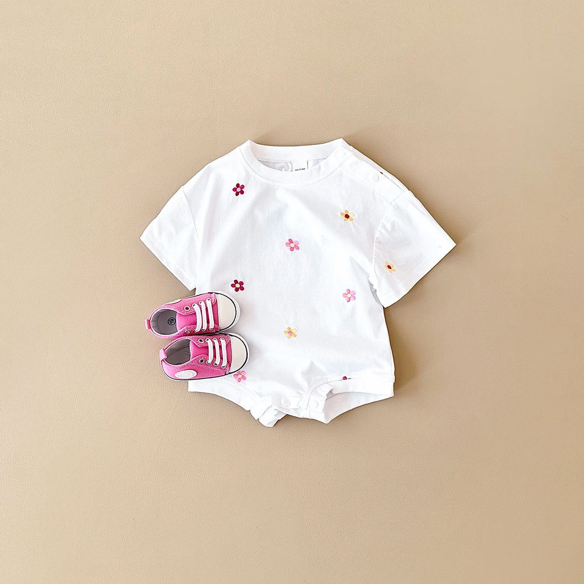 Summer Baby Romper Newborn Floral Print Round Neck Short Sleeved Jumpsuit Cotton Infant Bodysuit Girls Child Clothing 0-18M