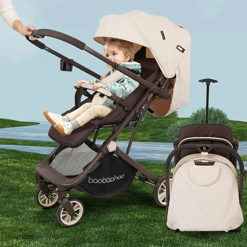Lightweight foldable stroller Can sit, lie down, two-way Newborn baby stroller with high view Four wheel Trolley Cart