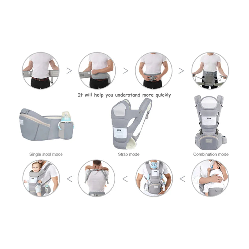Baby Carrier Ergonomic Infant Carrier with Hip Seat Kangaroo Bag Soft Baby Carrier Newborn to Toddler 7-45lbs Front and Back Bab