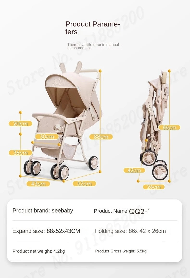 Small Lightweight Stroller Can Sit and Lie Down Travel Pocket Stroller a Button to Close the Car Removable Armrest Umbrella car