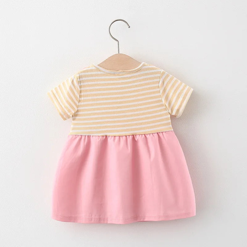 Summer Baby Cartoon Cat Dress Striped Short Sleeve Top Suspended Princess Dress 0-3 Year Old Girls' Clothing