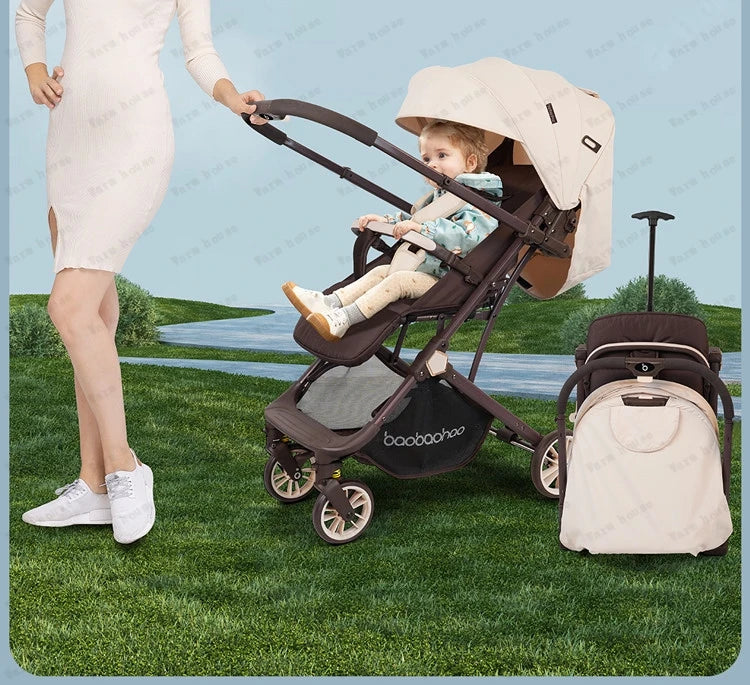 Lightweight foldable stroller Can sit, lie down, two-way Newborn baby stroller with high view Four wheel Trolley Cart