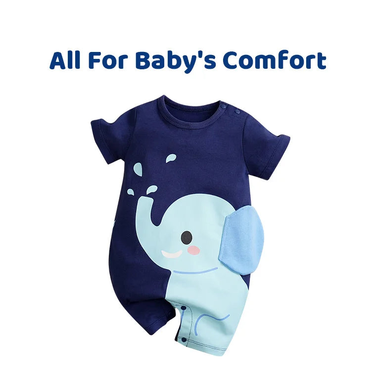 Newborn Clothes Cute Cartoon 3d Elephant Cotton Comfortable And Soft Summer Boys And Girls 0-18 Short Sleeved Baby Jumpsuit