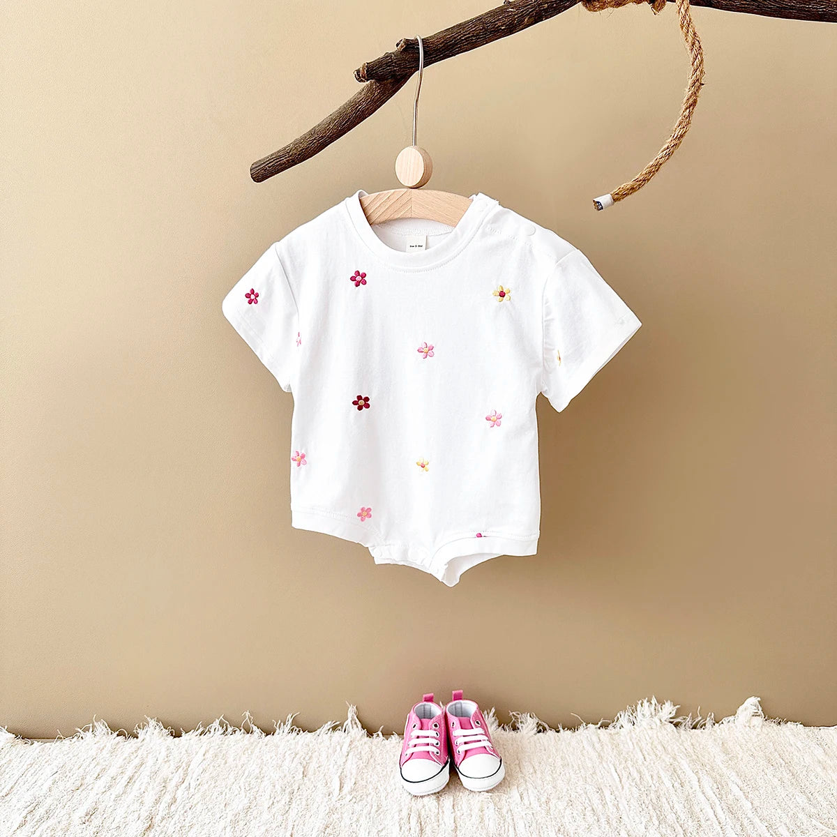Summer Baby Romper Newborn Floral Print Round Neck Short Sleeved Jumpsuit Cotton Infant Bodysuit Girls Child Clothing 0-18M