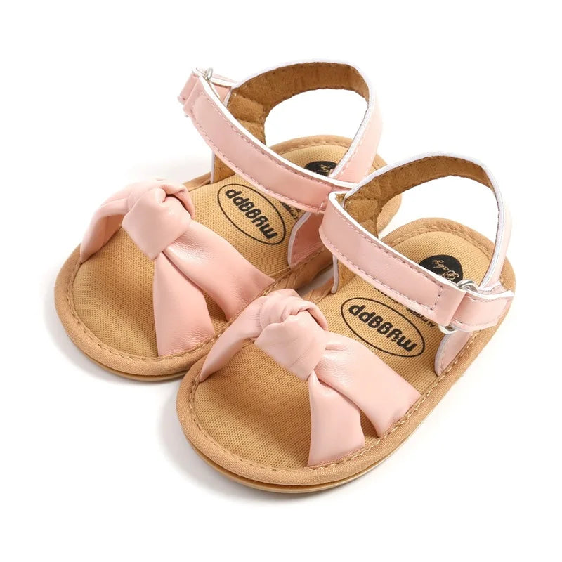 Infant Girls Cute Bowknot Sandals Soft Sole Non-slip Summer Shoes for Baby Toddler Newborn Open Toe Walking Sandals