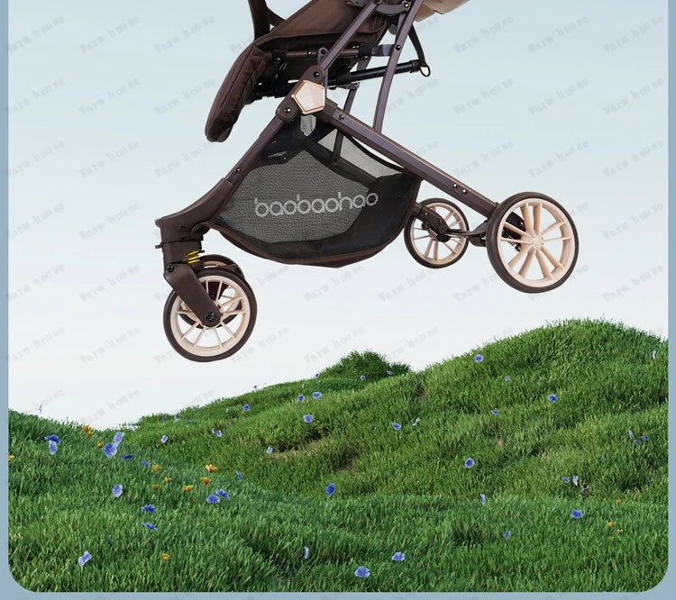 Lightweight foldable stroller Can sit, lie down, two-way Newborn baby stroller with high view Four wheel Trolley Cart