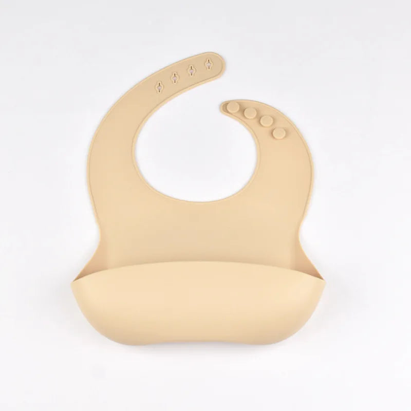 Baby Silicone Bib Waterproof Soft Solid Color 4-speed Adjustable Bibs Newborn Lunch Feeding Saliva Pocke Kids Eating Accessories