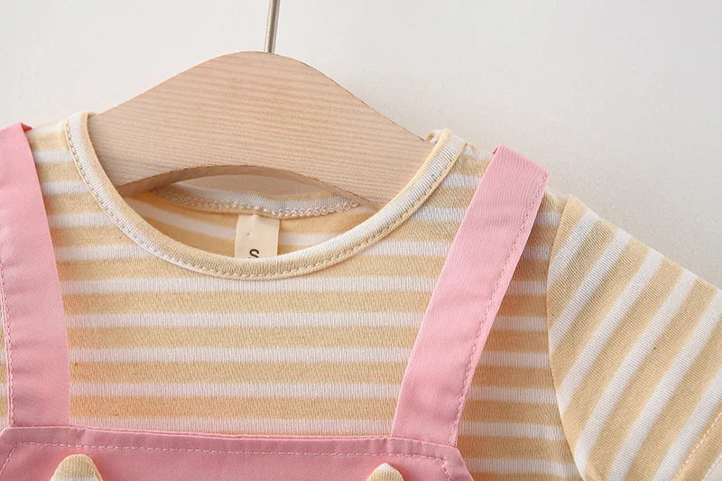 Summer Baby Cartoon Cat Dress Striped Short Sleeve Top Suspended Princess Dress 0-3 Year Old Girls' Clothing
