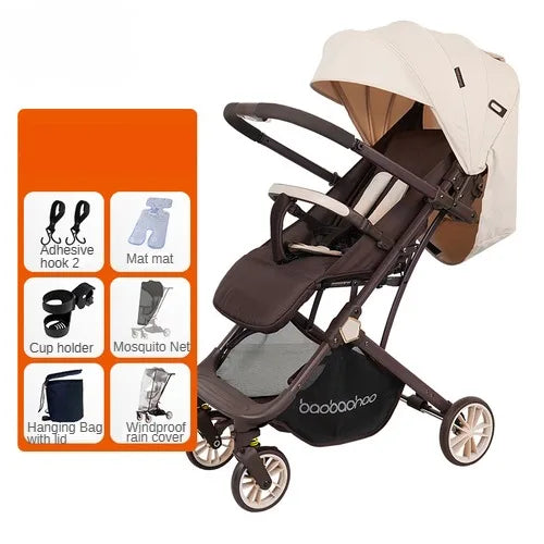 Lightweight foldable stroller Can sit, lie down, two-way Newborn baby stroller with high view Four wheel Trolley Cart