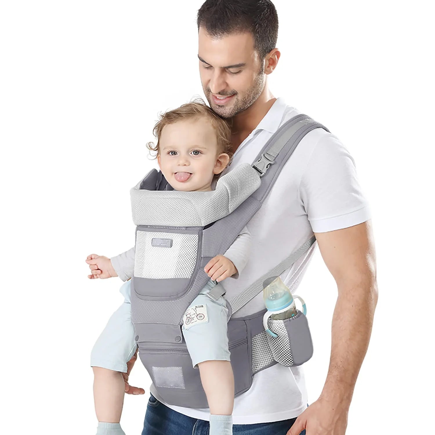 Baby Carrier Ergonomic Infant Carrier with Hip Seat Kangaroo Bag Soft Baby Carrier Newborn to Toddler 7-45lbs Front and Back Bab