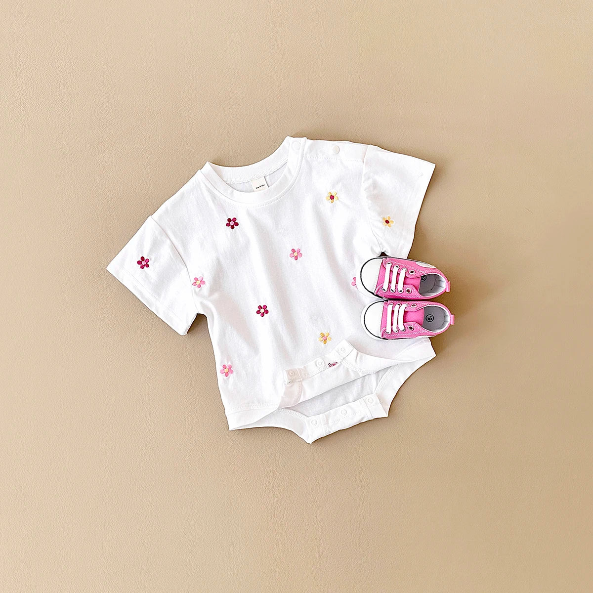 Summer Baby Romper Newborn Floral Print Round Neck Short Sleeved Jumpsuit Cotton Infant Bodysuit Girls Child Clothing 0-18M