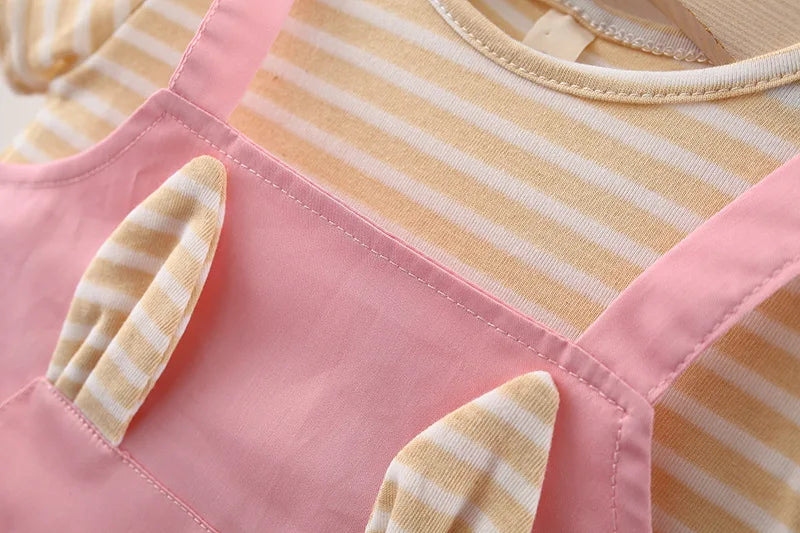 Summer Baby Cartoon Cat Dress Striped Short Sleeve Top Suspended Princess Dress 0-3 Year Old Girls' Clothing