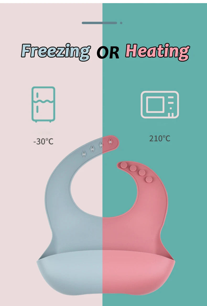 Baby Silicone Bib Waterproof Soft Solid Color 4-speed Adjustable Bibs Newborn Lunch Feeding Saliva Pocke Kids Eating Accessories