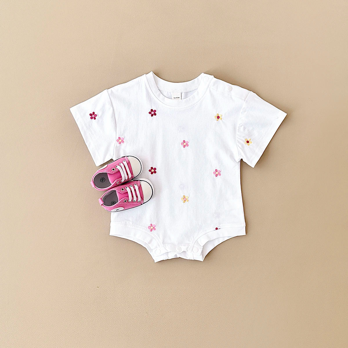 Summer Baby Romper Newborn Floral Print Round Neck Short Sleeved Jumpsuit Cotton Infant Bodysuit Girls Child Clothing 0-18M