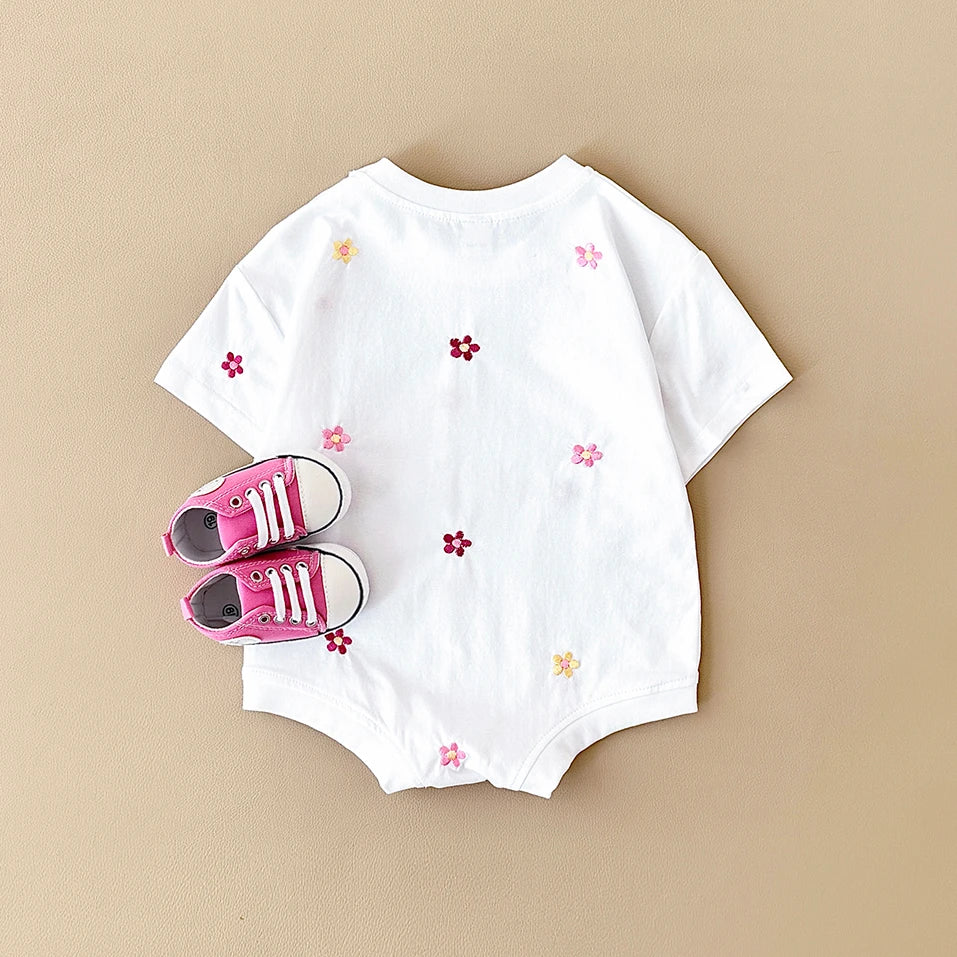 Summer Baby Romper Newborn Floral Print Round Neck Short Sleeved Jumpsuit Cotton Infant Bodysuit Girls Child Clothing 0-18M
