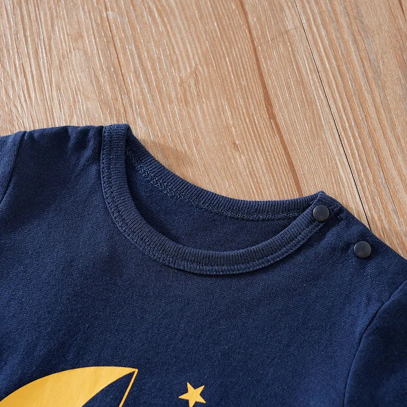 Summer Boys And Girls Cute Cartoon Moon Print Cotton Comfortable Casual Baby Short Sleeve Bodysuit