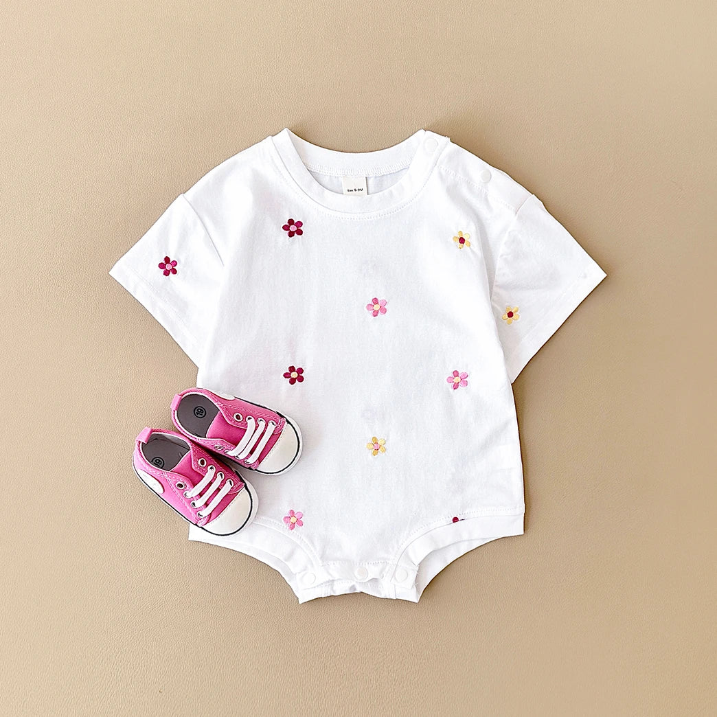 Summer Baby Romper Newborn Floral Print Round Neck Short Sleeved Jumpsuit Cotton Infant Bodysuit Girls Child Clothing 0-18M
