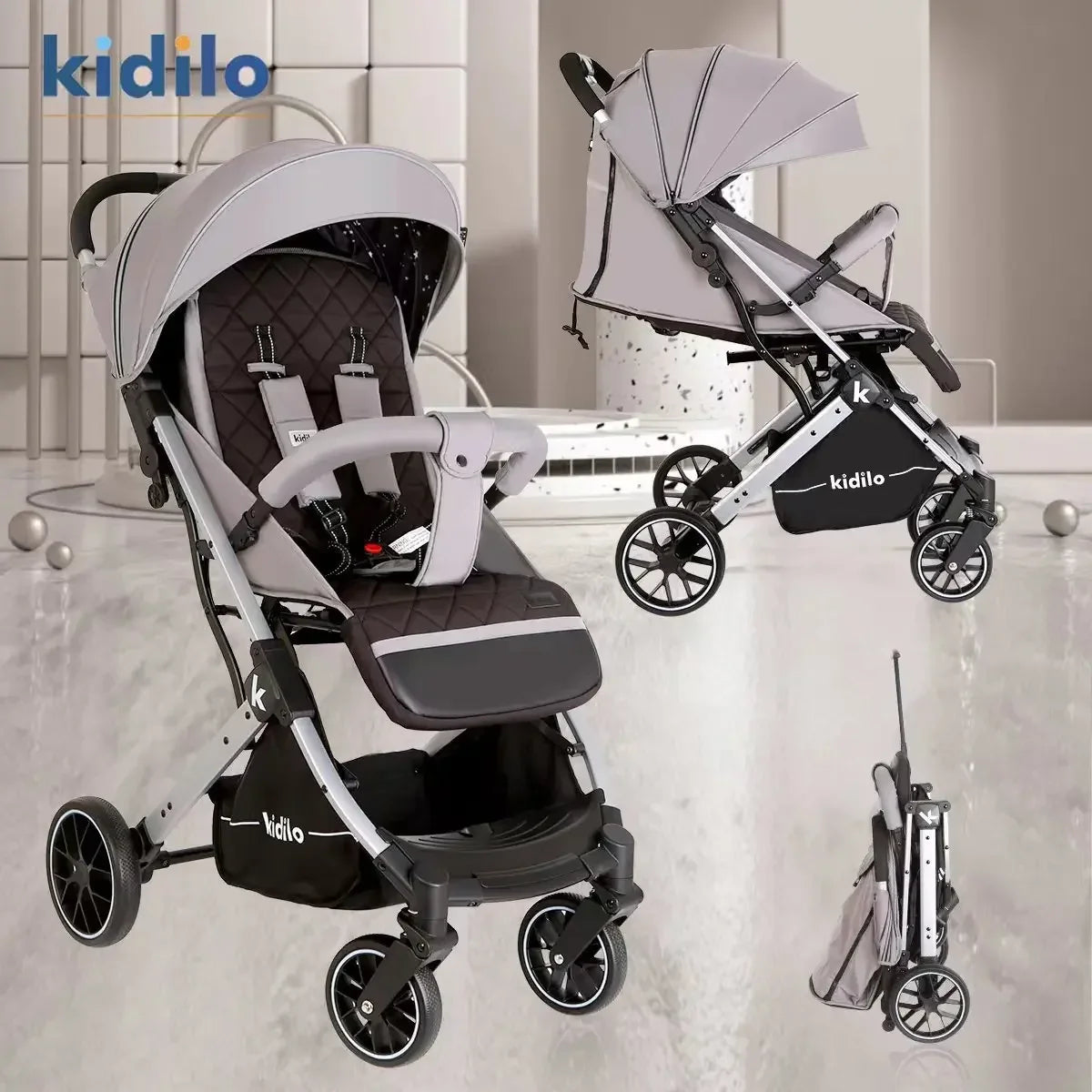 Lightweight baby stroller that can sit or lie down, with one click folding and high appearance, multifunctional baby stroller