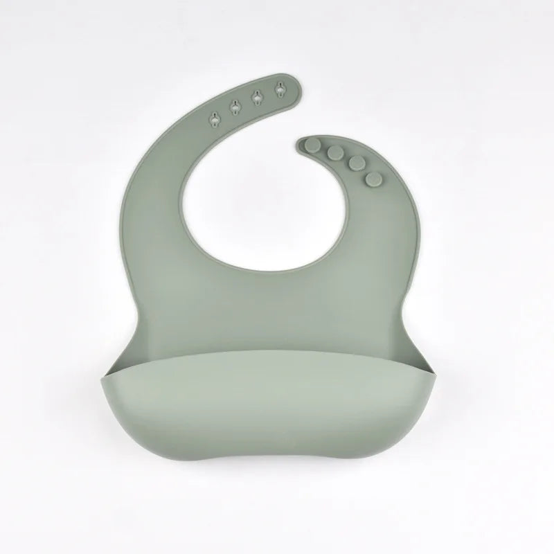 Baby Silicone Bib Waterproof Soft Solid Color 4-speed Adjustable Bibs Newborn Lunch Feeding Saliva Pocke Kids Eating Accessories