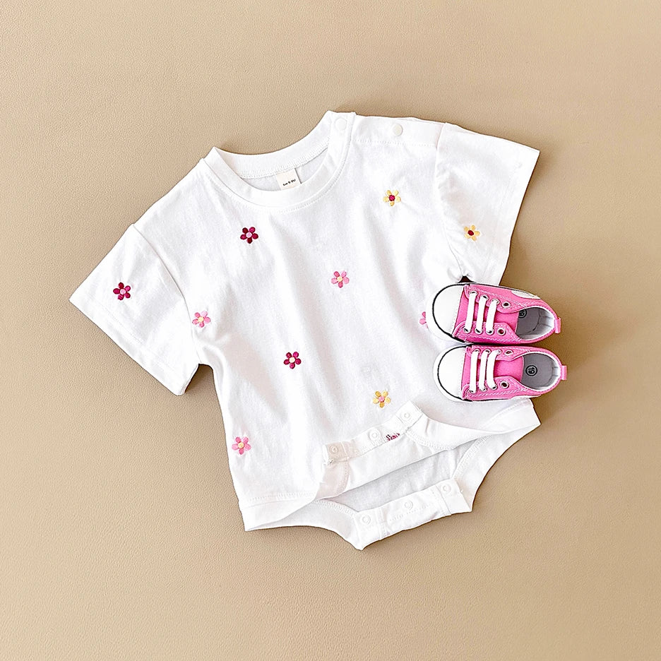 Summer Baby Romper Newborn Floral Print Round Neck Short Sleeved Jumpsuit Cotton Infant Bodysuit Girls Child Clothing 0-18M