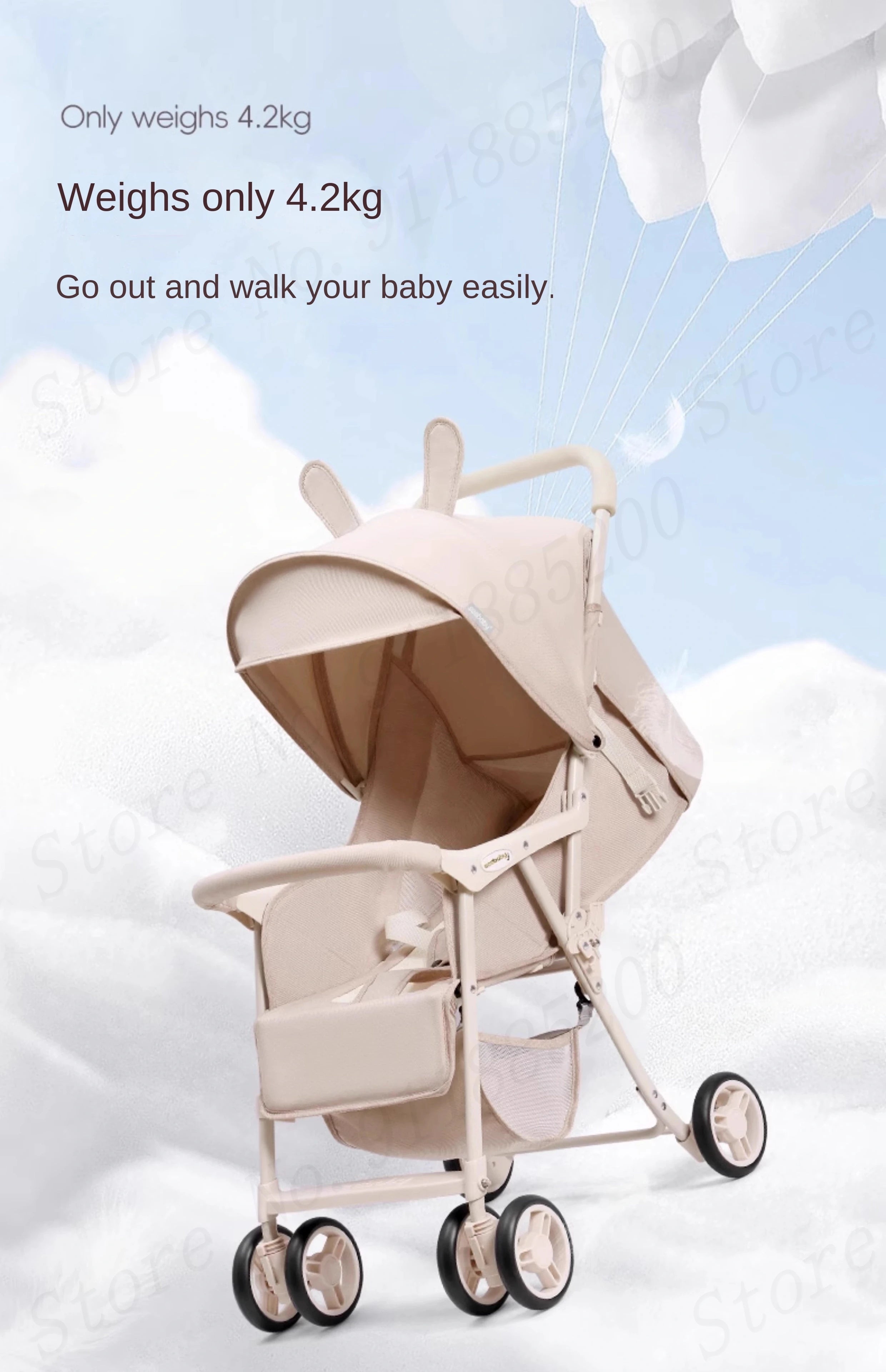 Small Lightweight Stroller Can Sit and Lie Down Travel Pocket Stroller a Button to Close the Car Removable Armrest Umbrella car