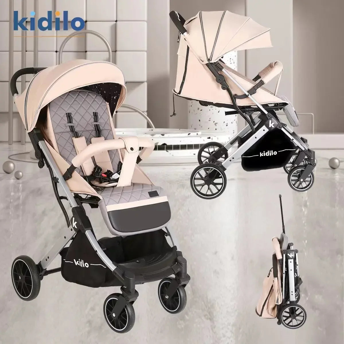 Lightweight baby stroller that can sit or lie down, with one click folding and high appearance, multifunctional baby stroller