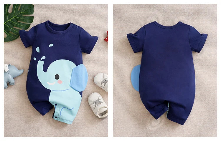 Newborn Clothes Cute Cartoon 3d Elephant Cotton Comfortable And Soft Summer Boys And Girls 0-18 Short Sleeved Baby Jumpsuit