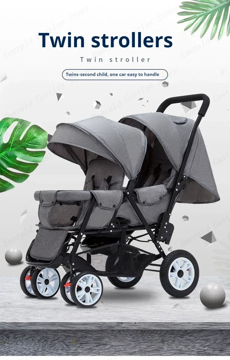Twin strollers kids two seats strollers foldable carriage Double baby stroller Front and rear seats