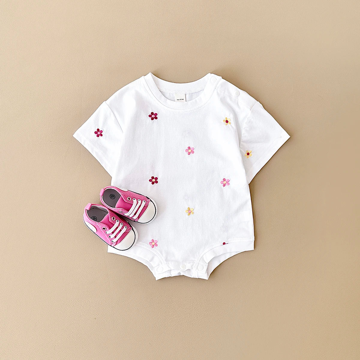Summer Baby Romper Newborn Floral Print Round Neck Short Sleeved Jumpsuit Cotton Infant Bodysuit Girls Child Clothing 0-18M