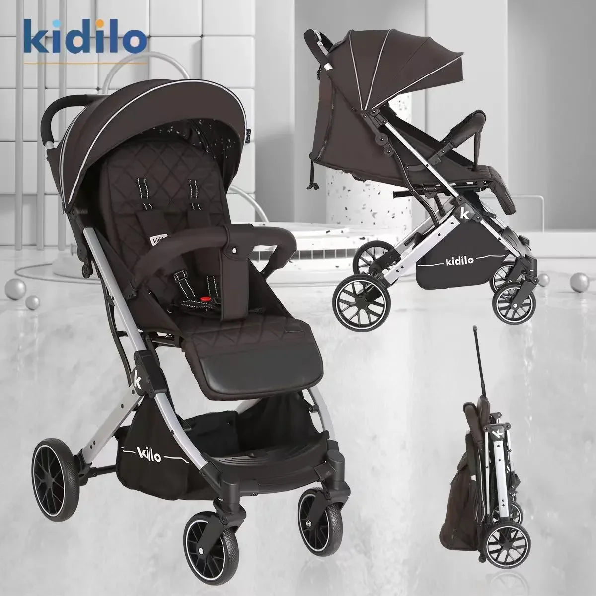 Lightweight baby stroller that can sit or lie down, with one click folding and high appearance, multifunctional baby stroller