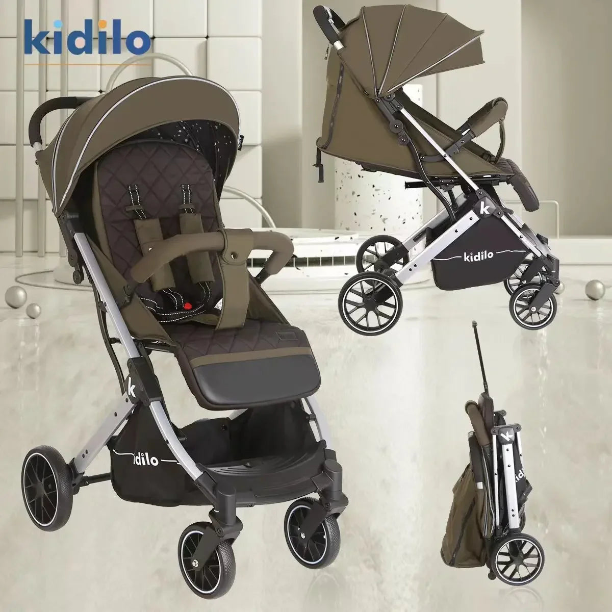 Lightweight baby stroller that can sit or lie down, with one click folding and high appearance, multifunctional baby stroller
