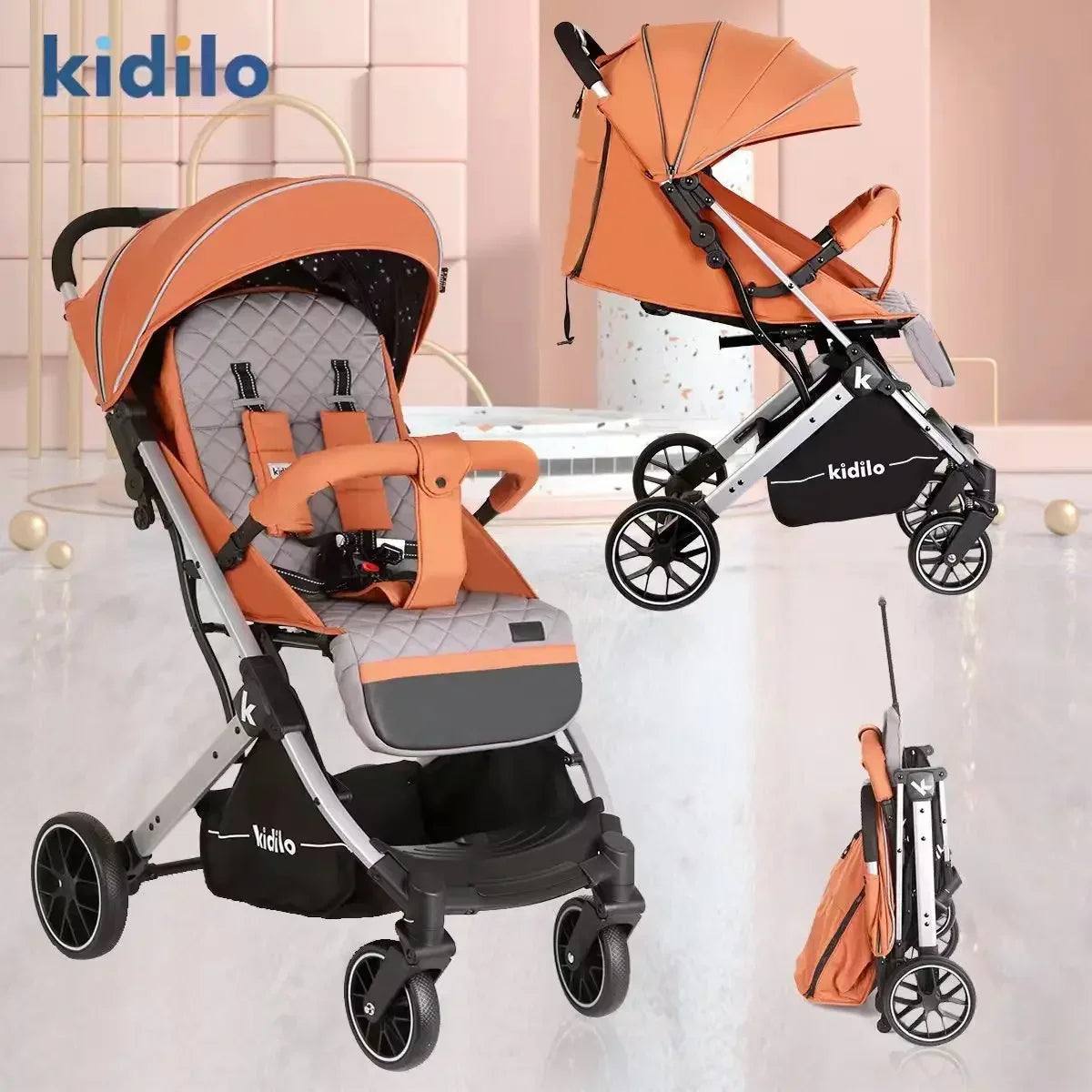 Lightweight baby stroller that can sit or lie down, with one click folding and high appearance, multifunctional baby stroller
