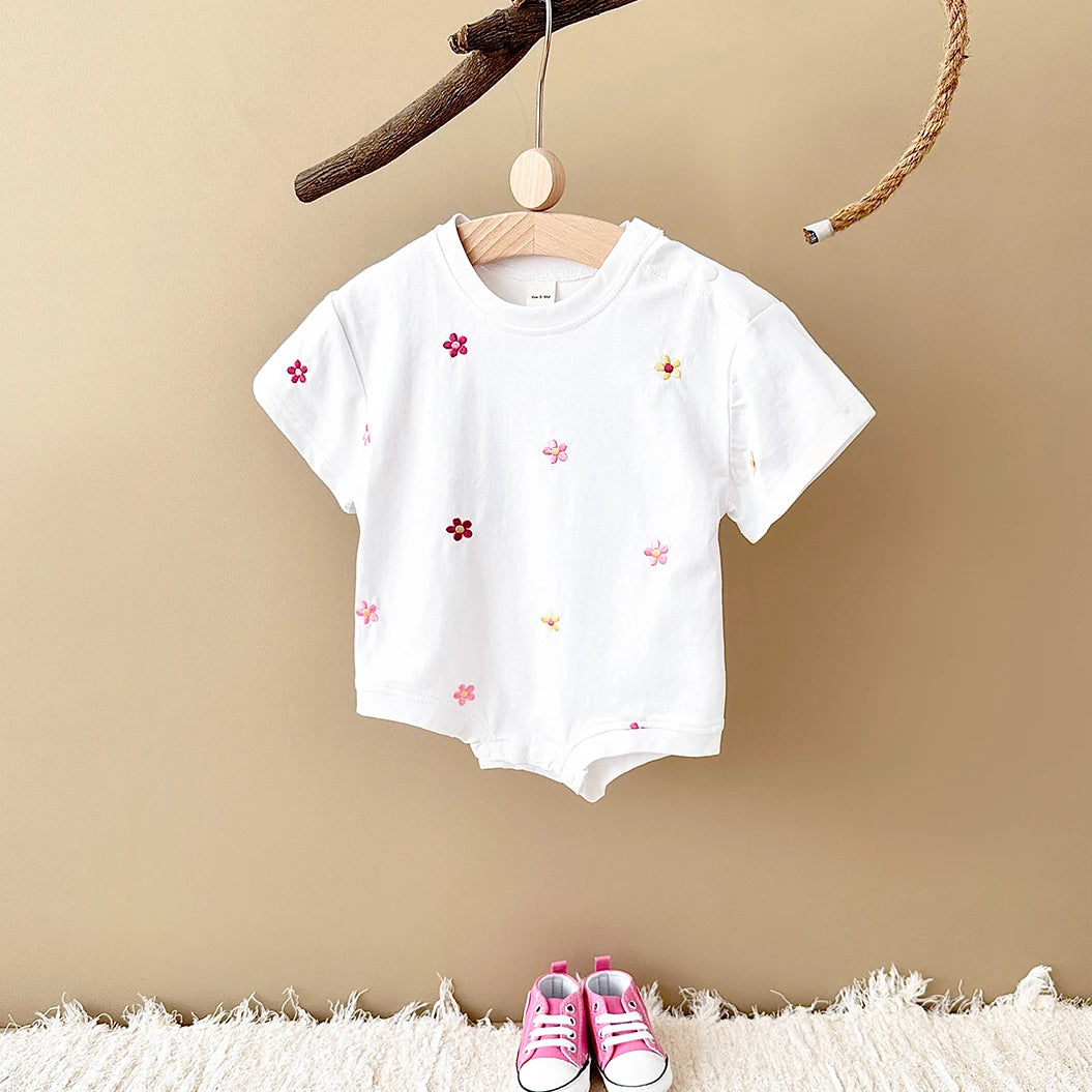 Summer Baby Romper Newborn Floral Print Round Neck Short Sleeved Jumpsuit Cotton Infant Bodysuit Girls Child Clothing 0-18M