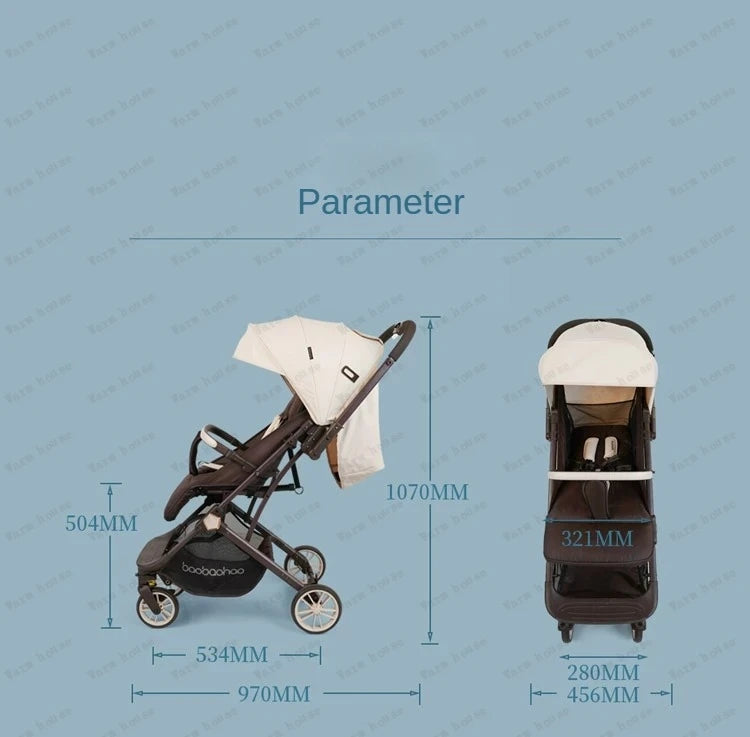 Lightweight foldable stroller Can sit, lie down, two-way Newborn baby stroller with high view Four wheel Trolley Cart